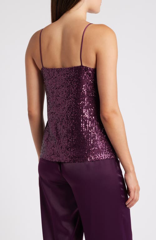 Shop Anne Klein Sequin Camisole In Deep Plum