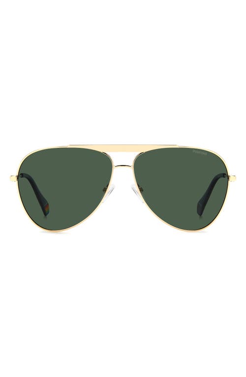 61mm Flat Front Polarized Aviator Sunglasses in Gold/Green Polarized