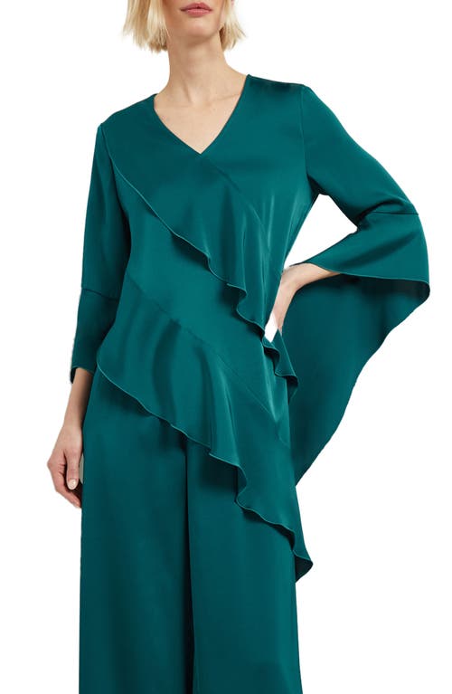 Misook Asymmetrical Ruffle Blouse - Crepe De Chine In Spruce