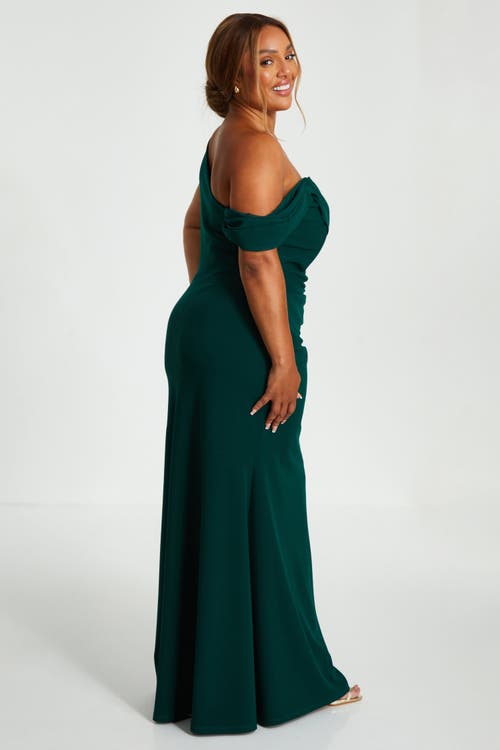 Quiz Plus Size Cold Shoulder Detail Maxi Dress In Green