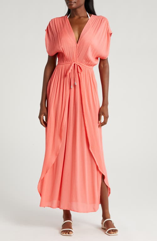 Wrap Maxi Cover-Up Dress in Coral