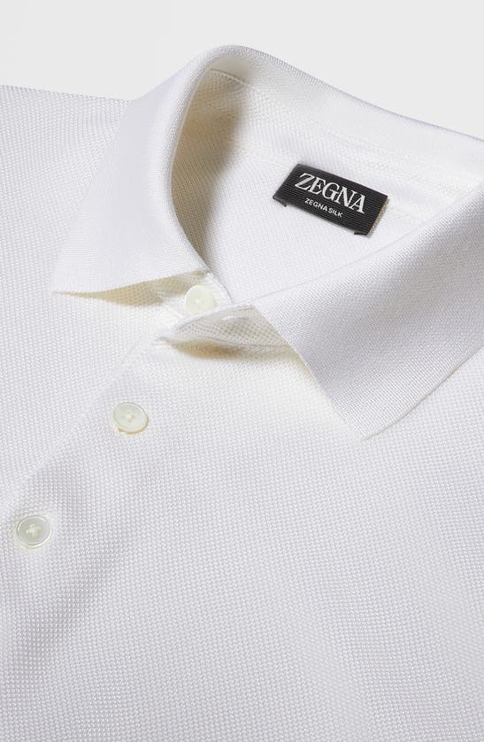 Zegna Cotton Polo Shirt With Intarsia Knitted Stripe In White