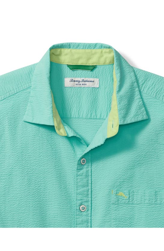 Shop Tommy Bahama Nova Wave Stretch Short Sleeve Seersucker Button-up Shirt In Blue Swell