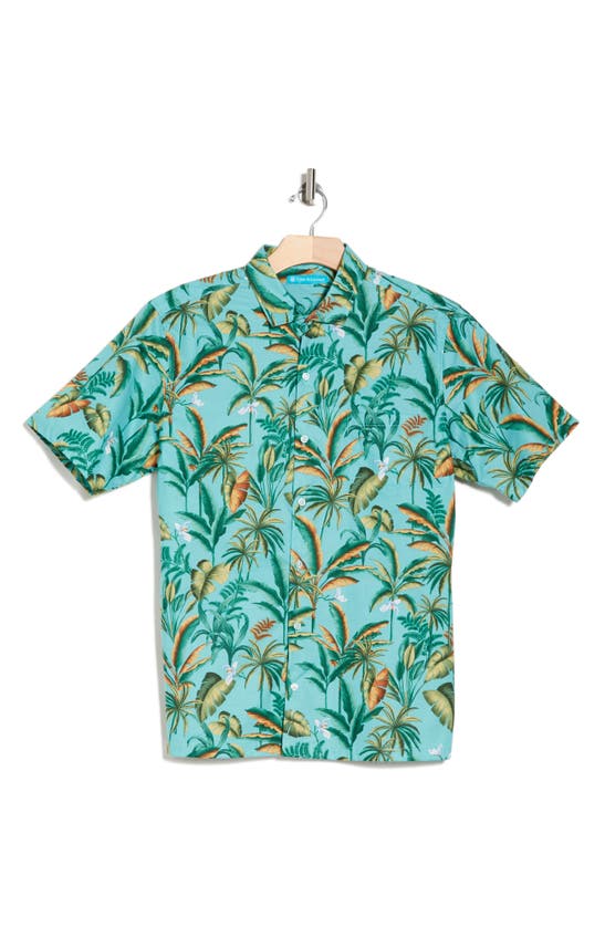 Shop Tori Richard Mighty Jungle Short Sleeve Button-up Shirt In Aqua