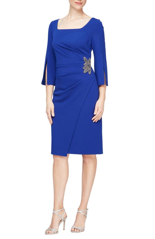 Alex Evenings Ruched Embellished Sheath Dress in Royal