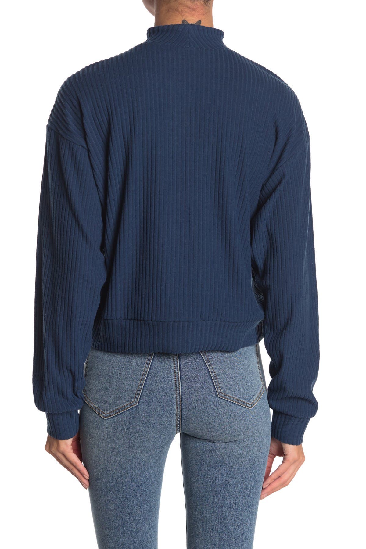 Abound Brushed Ribbed Knit Mock Neck Sweater In Dark Blue