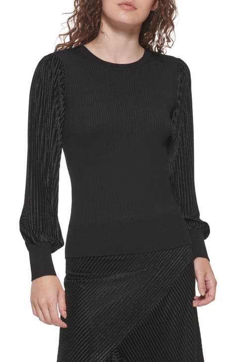 Long Sleeve Mixed Media Rib Knit Top