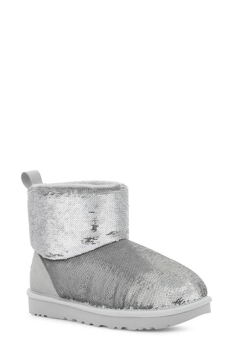 New UGG Classic Short Sequin Boot, Silver Sparkly Boots, UGGs w