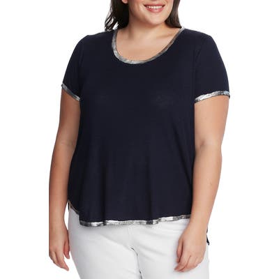 Plus Size Vince Camuto Foil Rib Detail T-Shirt, Blue