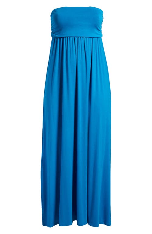 24seven Comfort Apparel Pleated A Line Strapless Maxi Pocket Dress In Turquoise