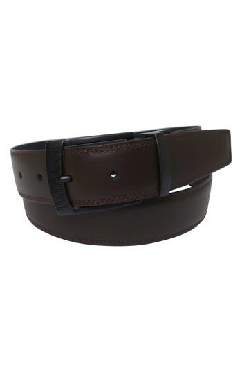 Shop Boconi Reversible Matte Leather Belt In Black/cognac