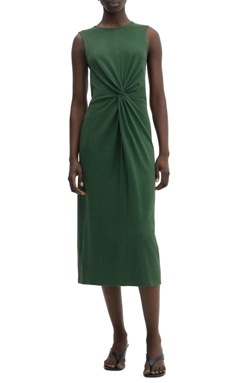 Shop Mango Center Twist Cotton Midi Dress In Green