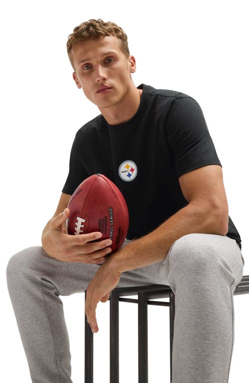 Shop Hugo Boss Boss X Nfl Stretch Cotton Graphic T-shirt In Pittsburgh Steelers - Black