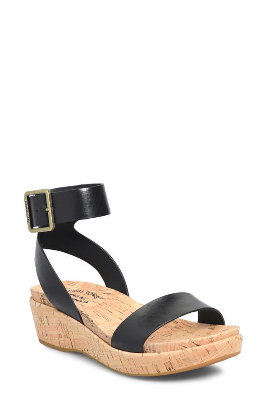 Shop Kork-ease Mullica Ankle Strap Platform Wedge Sandal In Black Leather