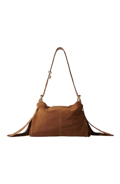 Shop Maje Suede Miss M Bag In Camel