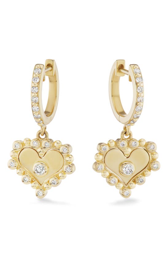 Shop Orly Marcel Diamond Heart Huggie Hoop Earrings In Gold