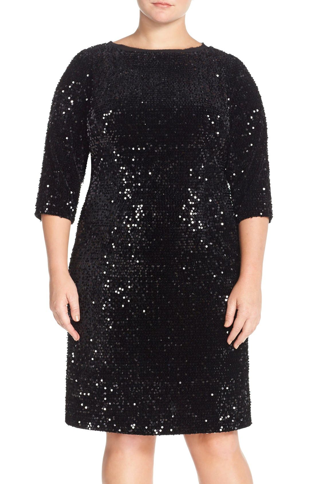 Eliza J Back Cutout Sequin Velvet Sheath Dress (Plus Size) | Nordstrom