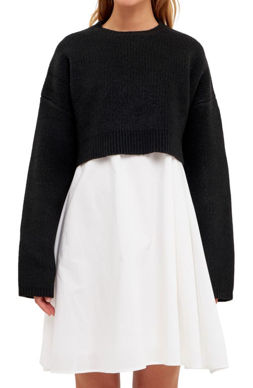 Shop English Factory Sweater With Poplin Minidress In Black/white