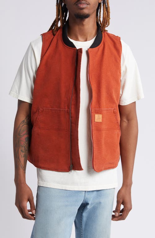 Zip-Up Cotton Canvas Work Vest in Rust