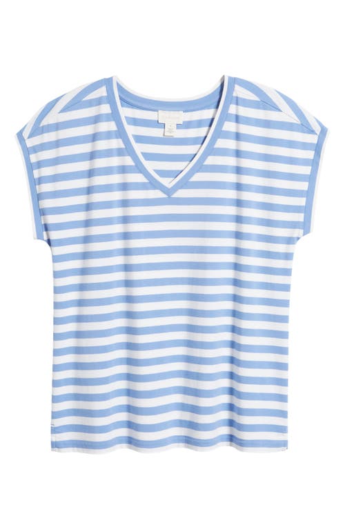 caslon(r) Extended V-Neck T-Shirt in Blue - White Charm Stripe