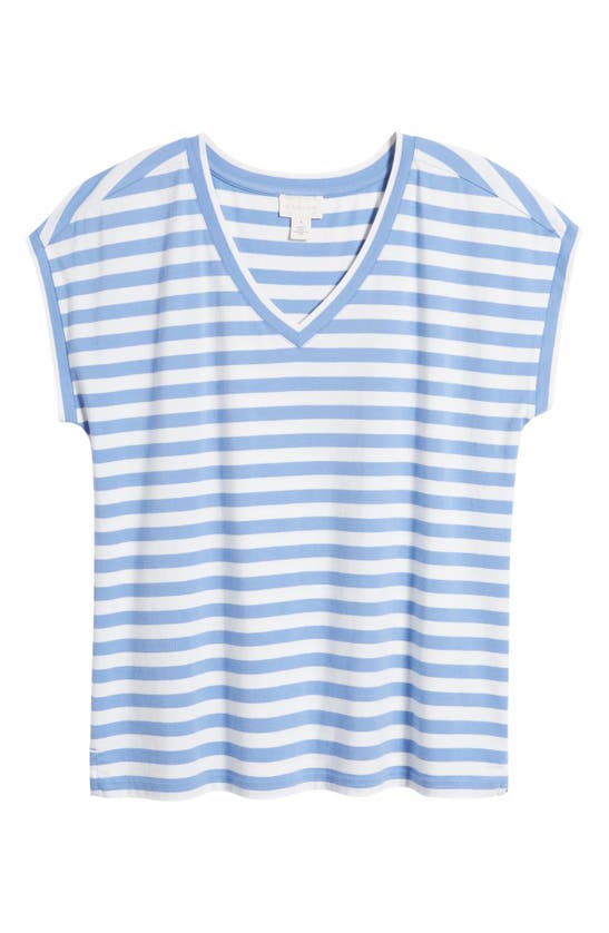 Shop Caslon Extended V-neck T-shirt In Blue - White Charm Stripe