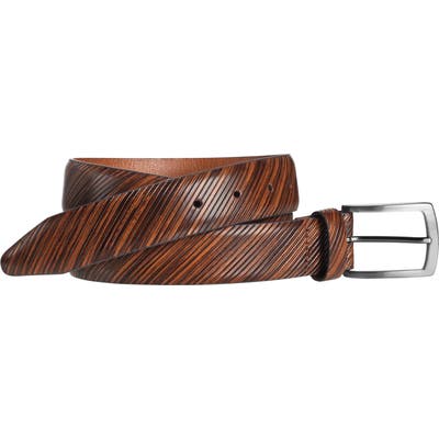 Johnston & Murphy Diagonal Embossed Leather Belt, Tan