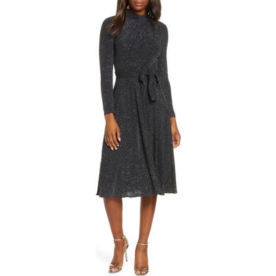 Eliza J Glitter Long Sleeve Mock Neck Dress, Black