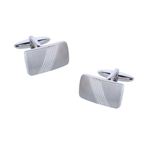 Trafalgar Diagonal Rhodium Cufflinks & Infinity Triple Band Leather Bracelet In Silver