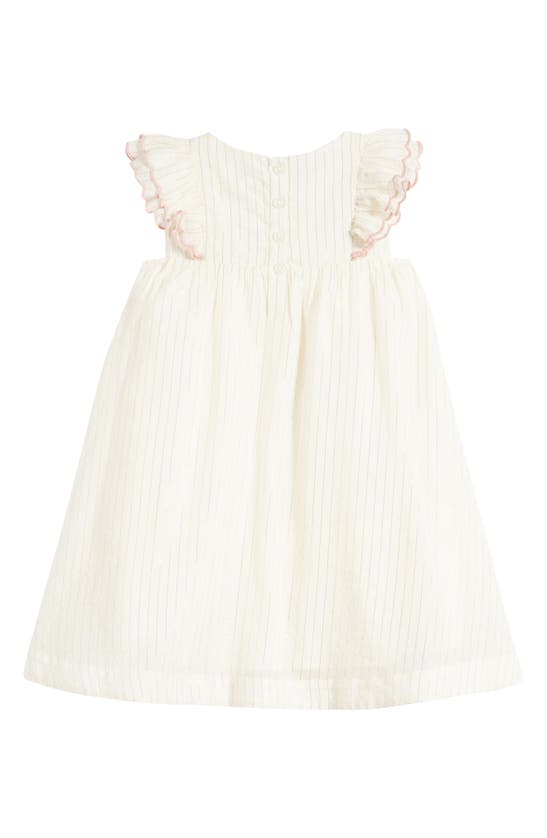 Shop Nordstrom Kids' Metallic Stripe Flutter Sleeve Cotton Dress In Ivory Egret