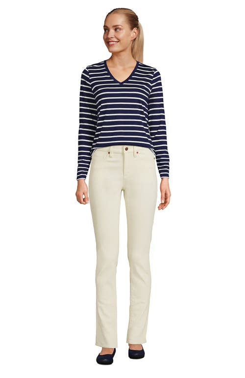 Lands' End Relaxed Supima Cotton Long Sleeve V-neck T-shirt In Deep Sea Navy Breton Stripe