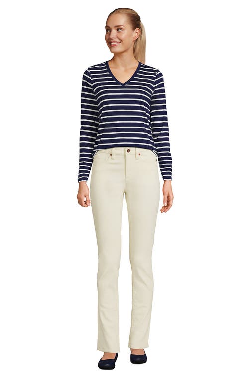 Shop Lands' End Relaxed Supima Cotton Long Sleeve V-neck T-shirt In Deep Sea Navy Breton Stripe