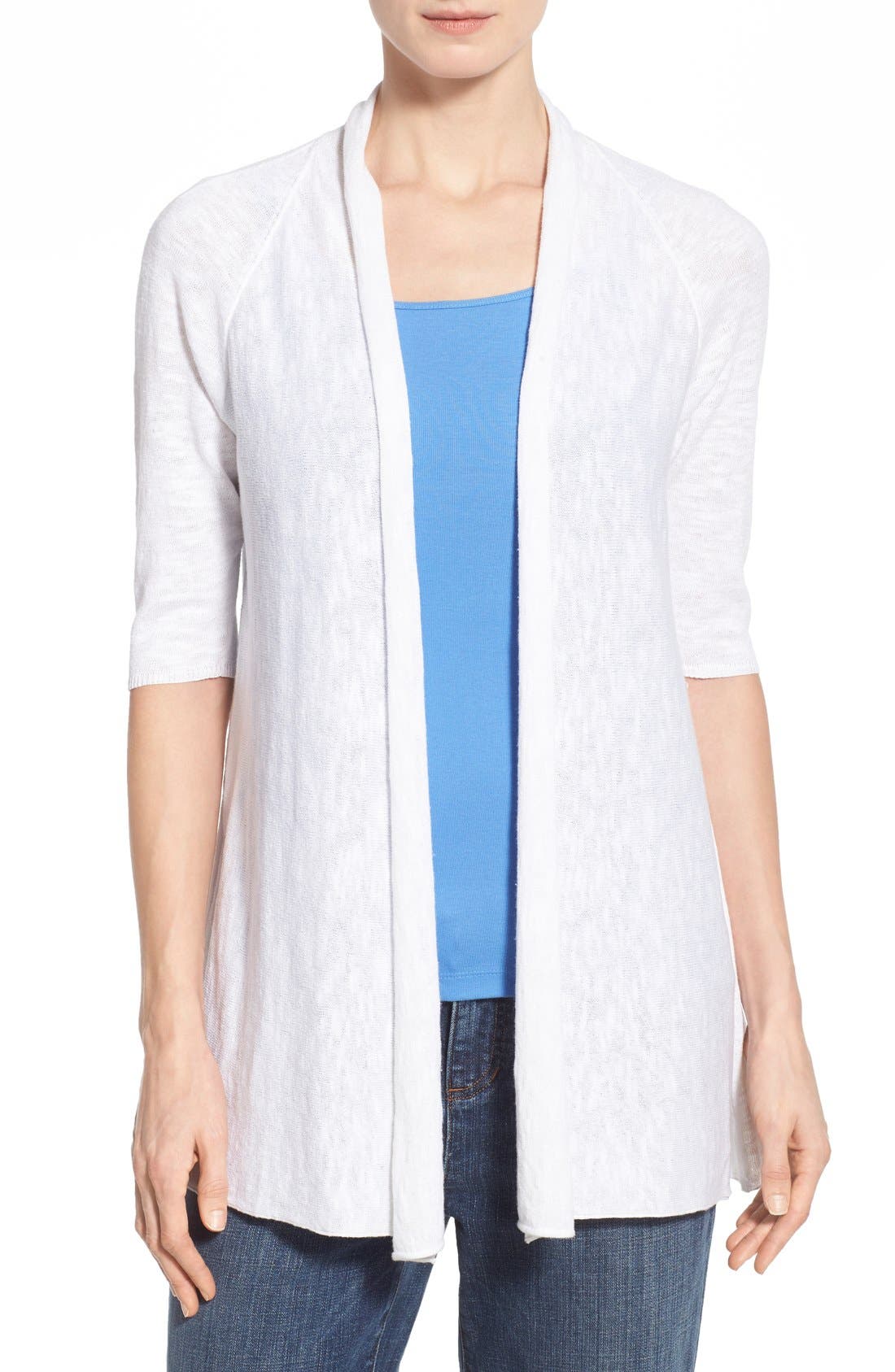 Eileen Fisher Organic Linen & Cotton Elbow Sleeve Straight Cardigan