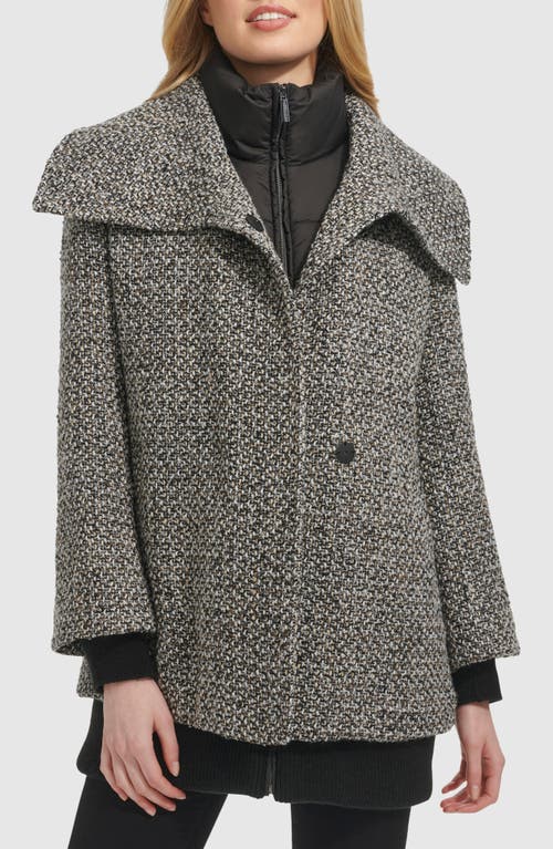 Shop Kenneth Cole New York Wool Blend Tweed Coat With Quilted Insulated Liner In Black Multi