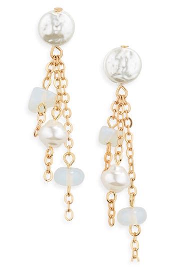 Shop Stephan & Co. Imitation Pearl & Chain Tassel Earrings In Gold
