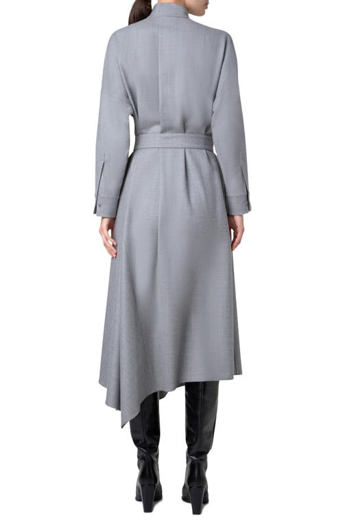 Akris Punto Half-circle Inset Belted Long-sleeve Midi Dress In Silver