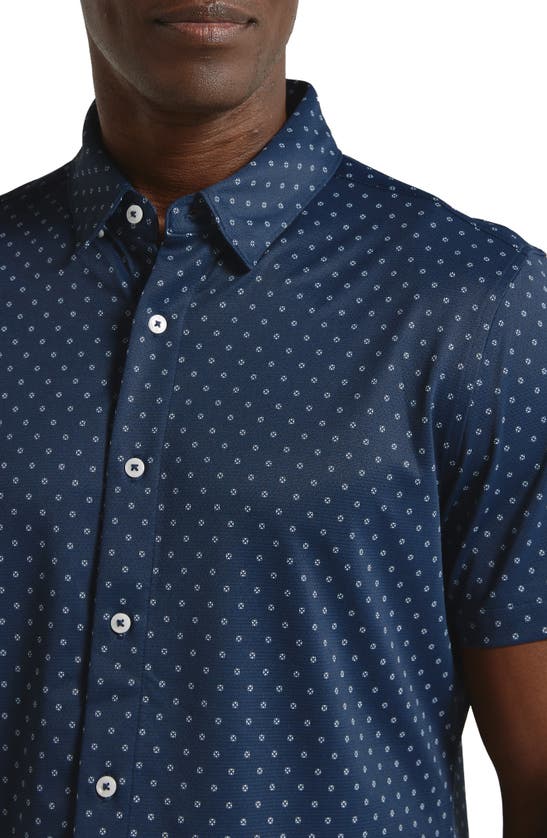 Shop 7 Diamonds Alfie Dot Print Short Sleeve Performance Button-up Shirt In Navy