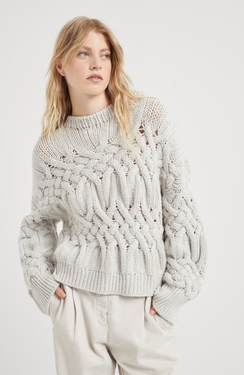 Shop Brunello Cucinelli Twisted Cables Sweater In Pearl Grey