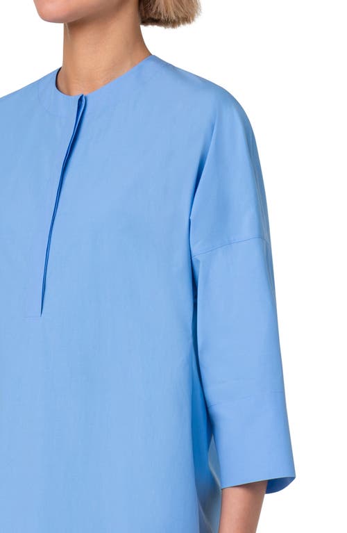Akris Punto Colorblock Inset Bracelet-sleeve Cotton Poplin Mini Shirtdress In Sky-cream