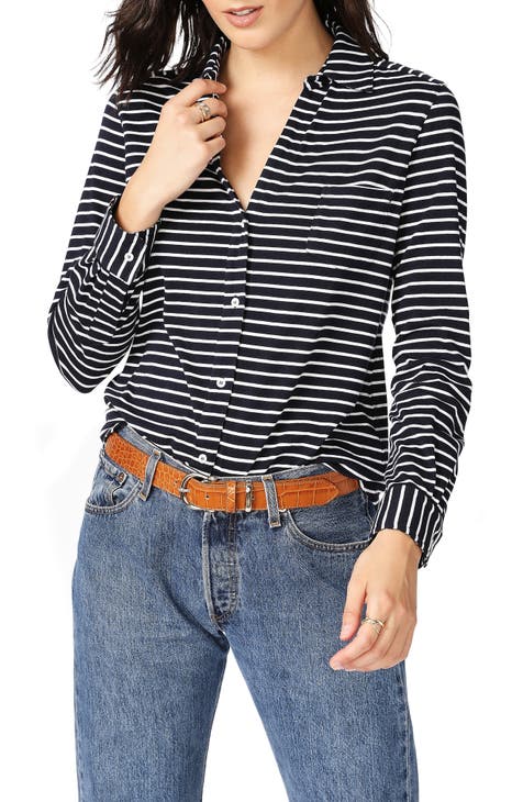 Classic Stripe Cotton Button-Up Blouse