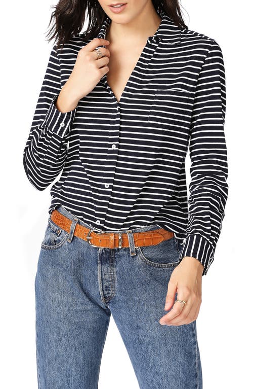 Court & Rowe Classic Stripe Cotton Button-Up Blouse in Blue Night