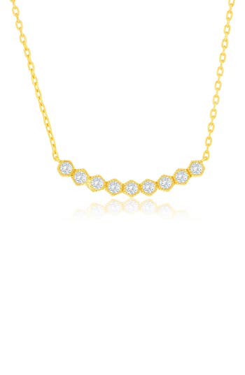 Shop Simona Cubic Zirconia Hexagonal Curved Bar Necklace In Gold