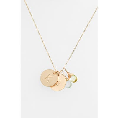 Nashelle Aqua Chalcedony, Lemon Quartz, Initial & Heart 14K-Gold Fill Disc Necklace