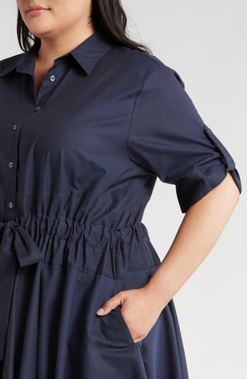 Shop Harshman Meadow Drawstring Waist Shirtdress In Dark Navy