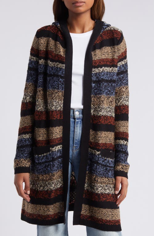 Shop Bobeau Jacquard Stripe Longline Hooded Cardigan In Blue Mix