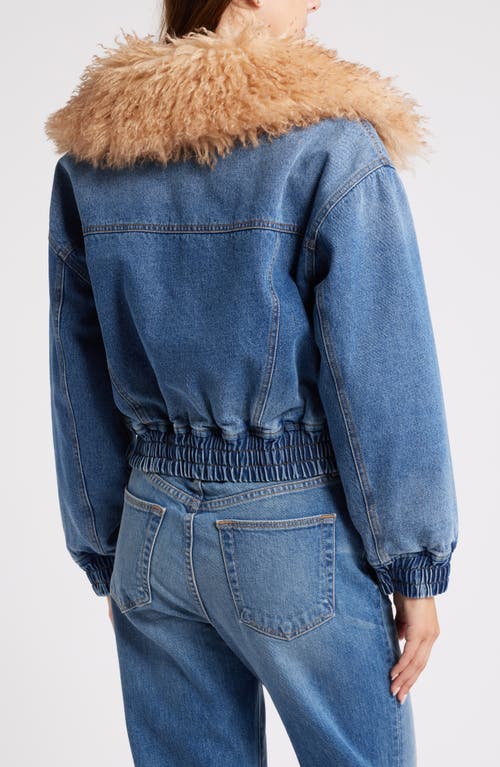 Shop Blanknyc Denim Bomber Jacket With Faux Fur Collar In Cozy Up