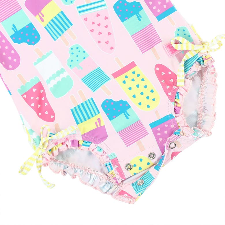 Rufflebutts Toddler Girls Long Sleeve Upf50+ One Piece Rash Guard In Ice Cream Social