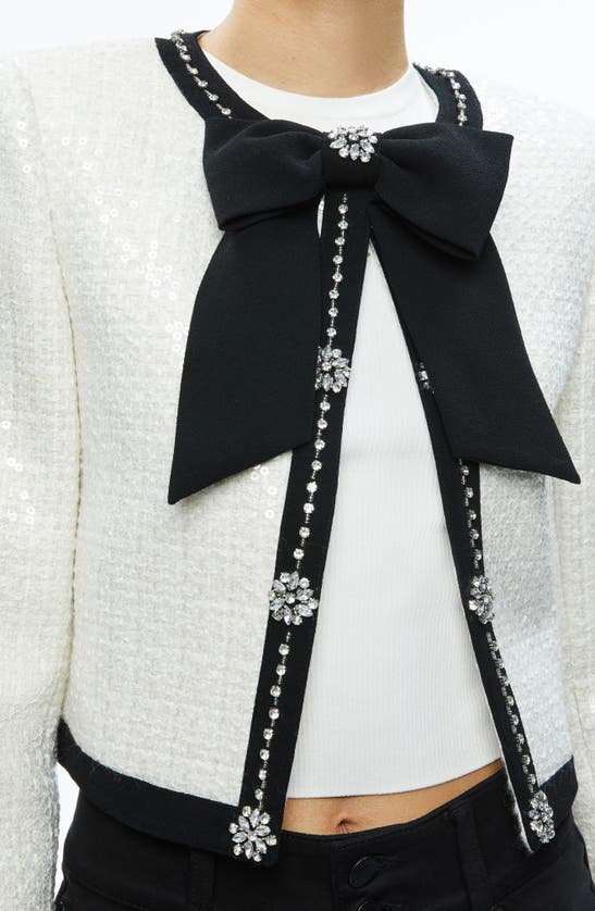 Shop Alice And Olivia Gwyneth Rhinestone Detail Tweed Jacket In Off White