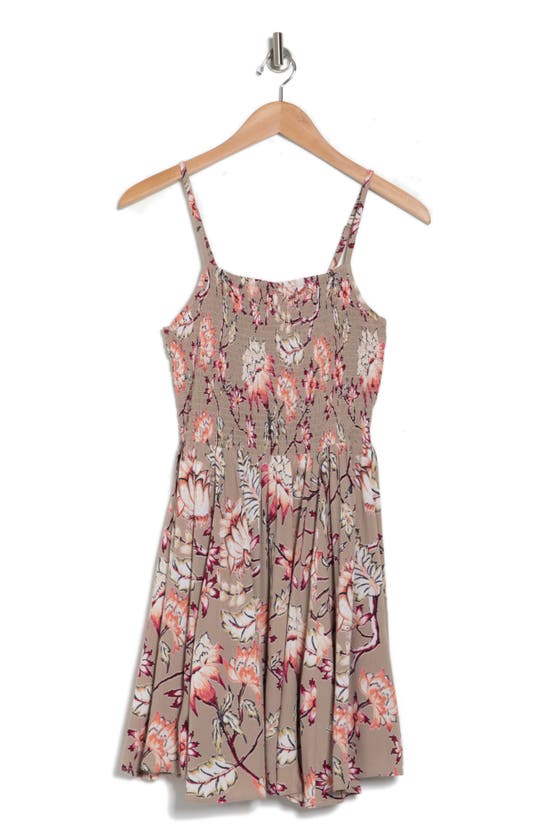 Angie Floral Smock Bodice Sundress In Dove
