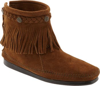 Women's fringe moccasin boots sales