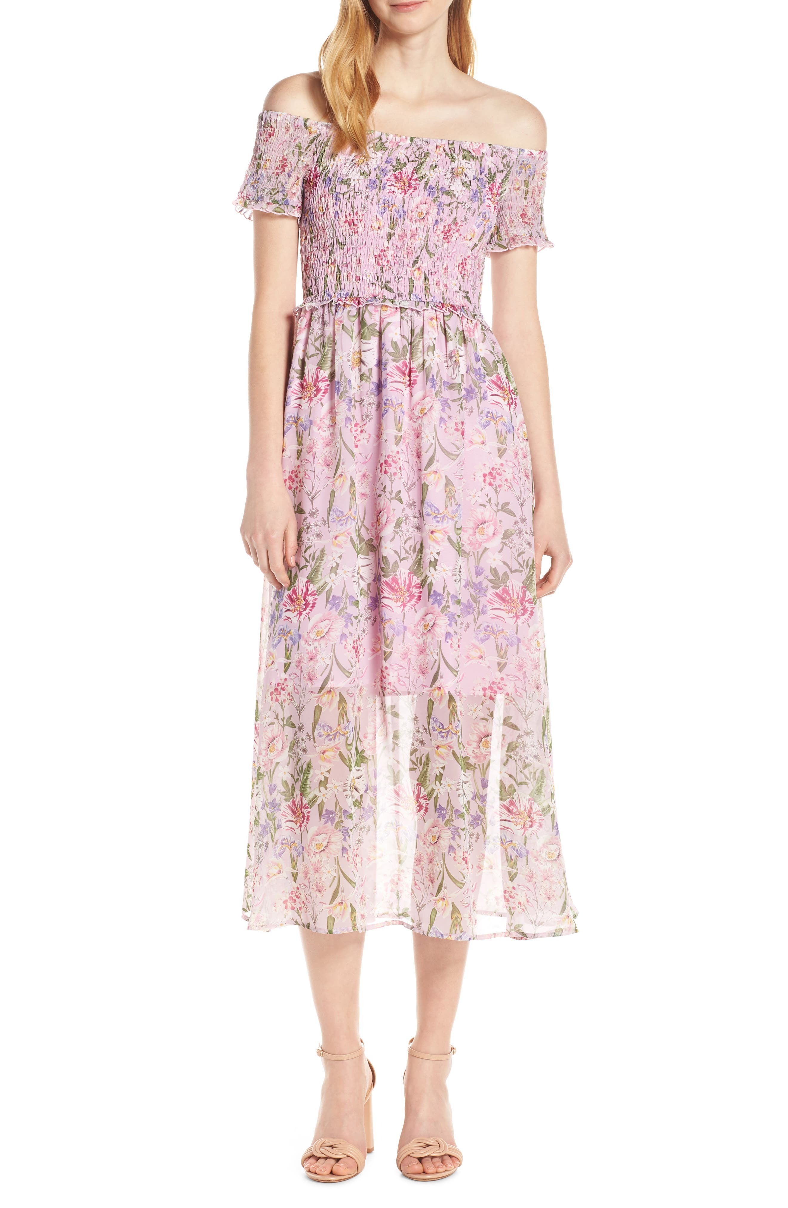Sam Edelman Smocked Off The Shoulder Dress, Pink